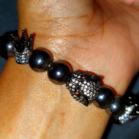 Jaguar Hematite For Emotional Balance Crystal Bracelet - Picture 1 of 5